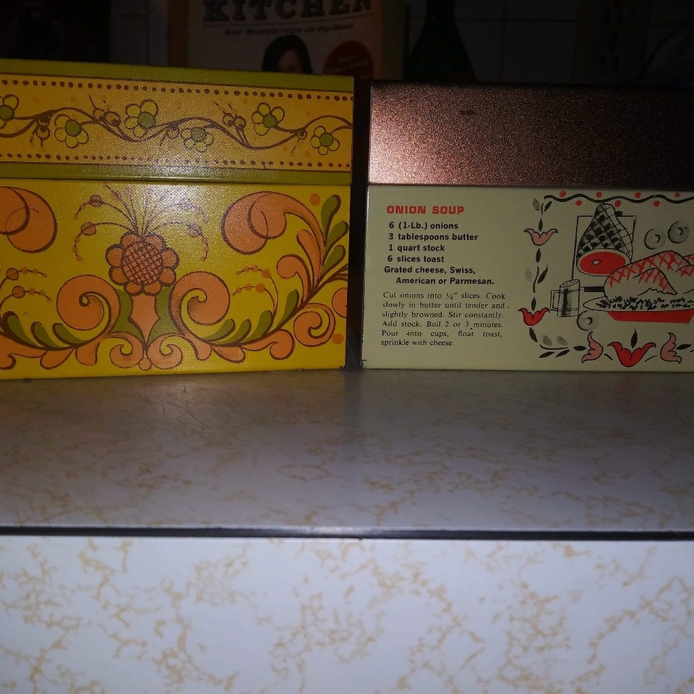2 metal vintage recipe boxes by Avon